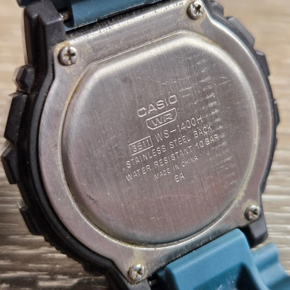 Casio WS-1400H 60 Lap Memory 100M WR Digital Sport Watch Blue Resin Band Tested